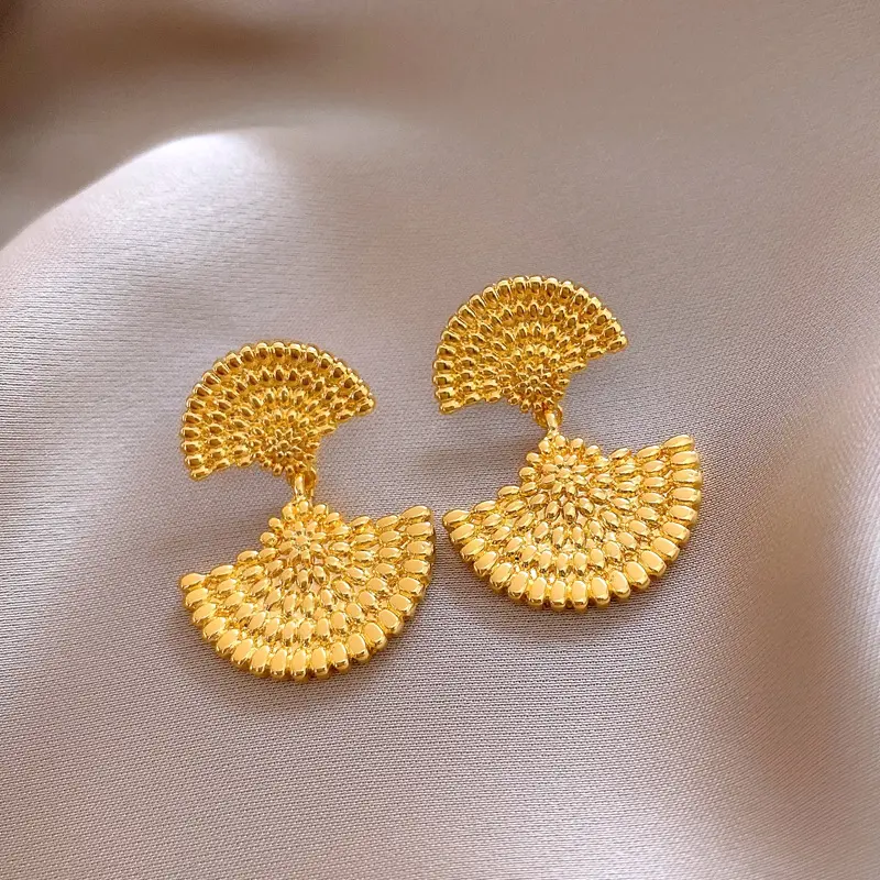 24k真金电镀银针几何扇形耳环 欧美时尚独特耳钉轻奢高级感耳饰女