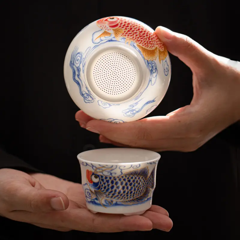 羊脂玉龙鱼茶漏茶滤单家用玻璃公道杯茶隔茶具配件陶瓷泡茶滤茶器