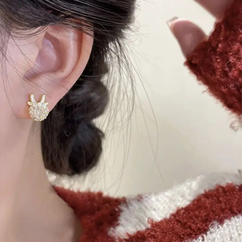 可旋转龙耳钉s925银针龙年可爱龙角耳环耳钉小巧本命年耳饰超闪