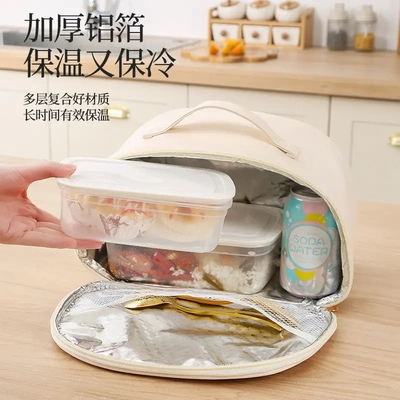 新款pu学生保温包上班族带饭袋便当包女手拎耐脏纯色旅行包