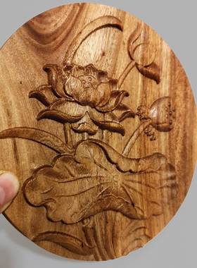 实木木雕荷花壁画 新k中式木雕装饰品 浮雕工艺木板画 可订制木贴