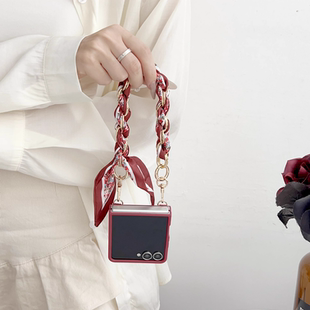 适用三星Z Flip7手机壳折叠屏zflip7保护套Samsung高级感Galaxy女款外壳手提丝巾链条幸运花防摔全包镜头潮流