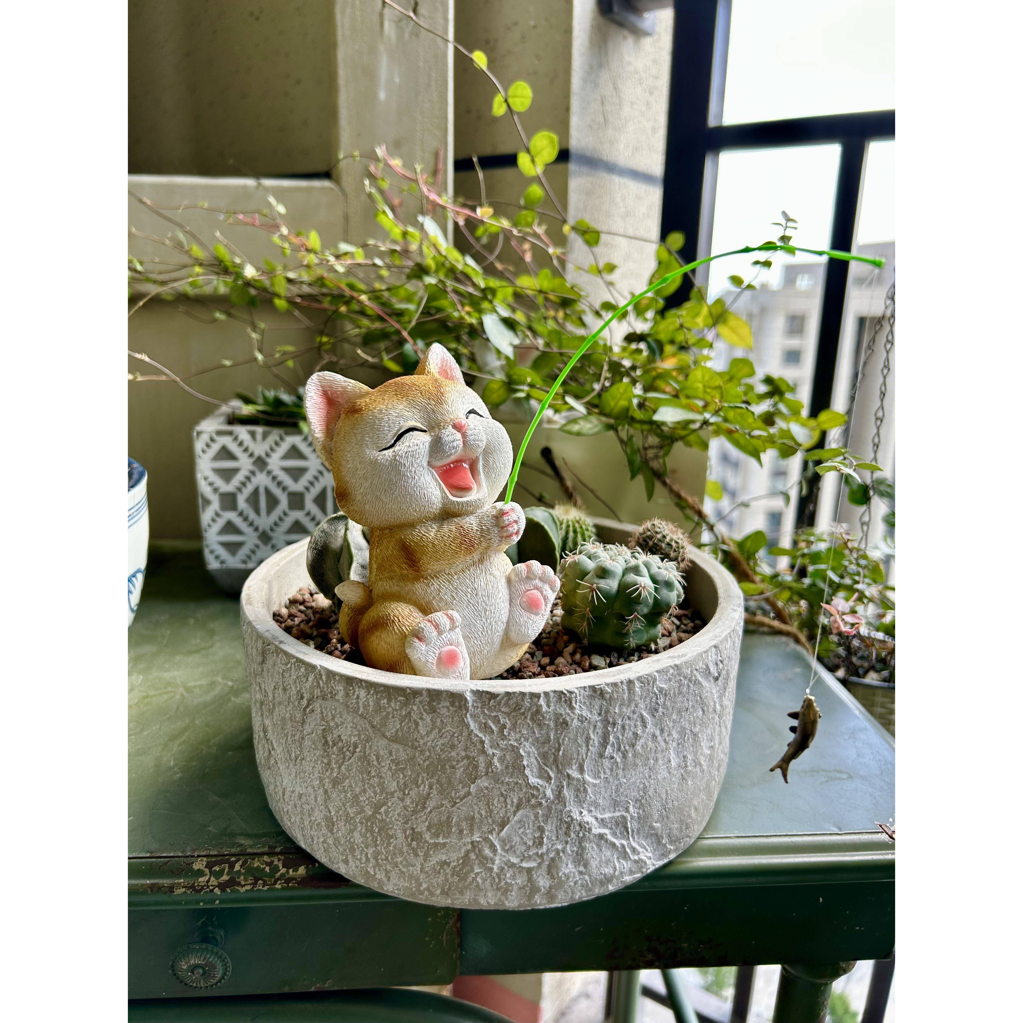 钓鱼小猫趣味户外阳台露台花园装饰摆件小奶猫创鱼缸水缸鱼池造景