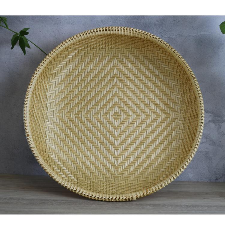 越南手工竹编制品馒头筐蔬菜簸箕水果零食篮干货晾晒筛圆形收纳盘