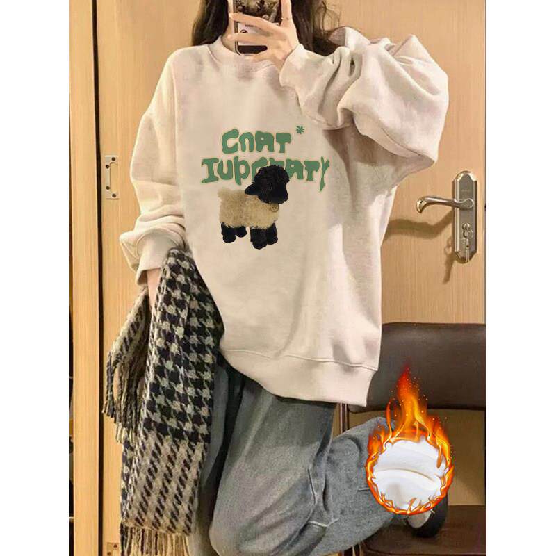 好货灰色卫衣女春秋冬季加绒加厚小个子宽松慵懒风设计感小众无帽