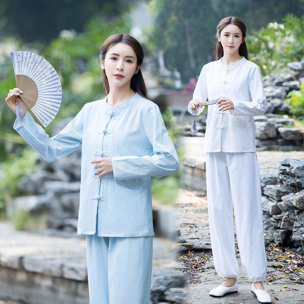 好货中国风禅意棉麻居士服套装大码复古盘扣上衣太极晨练瑜伽服两