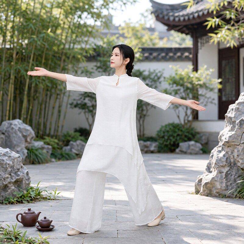 好货白色禅修服仙气疗愈居士服女款佛系风太极打坐素衣中国风禅意