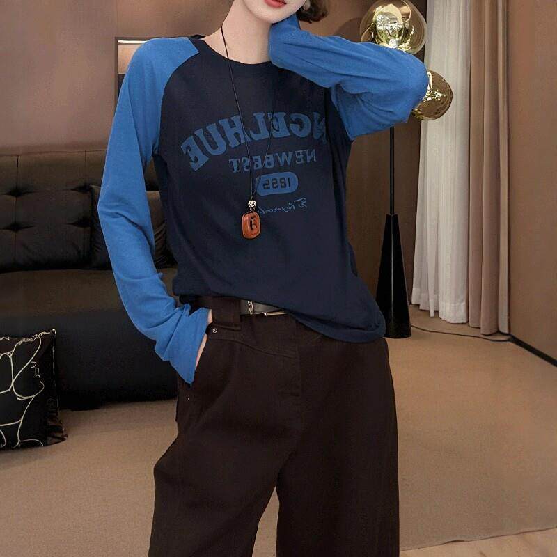 好货纯棉插肩印花长袖t恤女2026新款早秋大码胖MM显瘦宽松上衣打