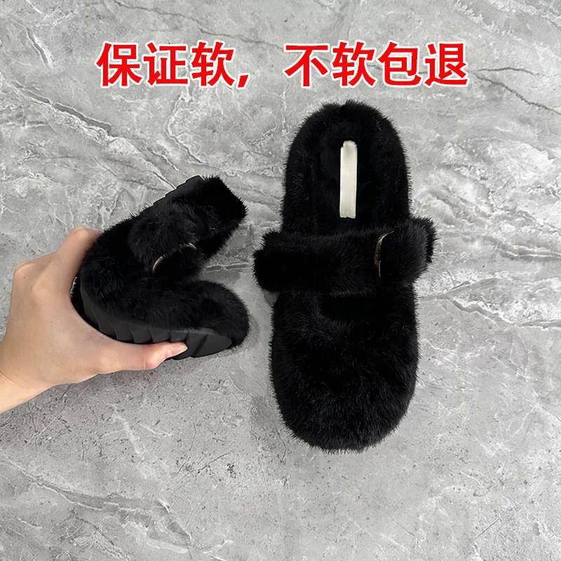 好货包头半拖鞋女外穿2026新款秋冬豹纹鞋子加绒保暖棉鞋一脚蹬毛