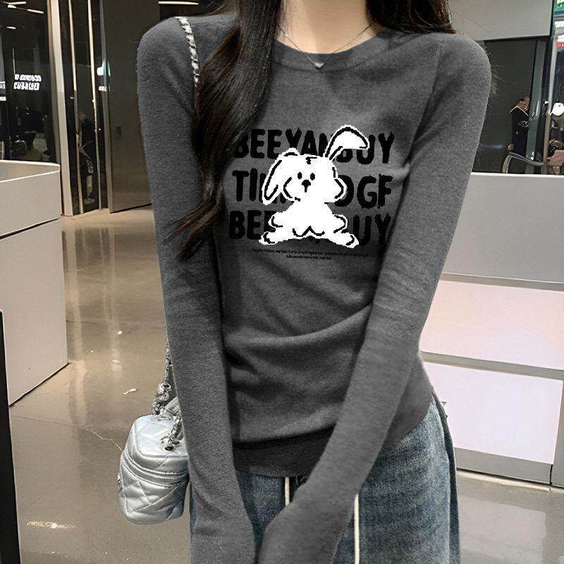 好货灰色气质圆领正肩纯棉长袖t恤女2026早秋新款内搭打底衫修身