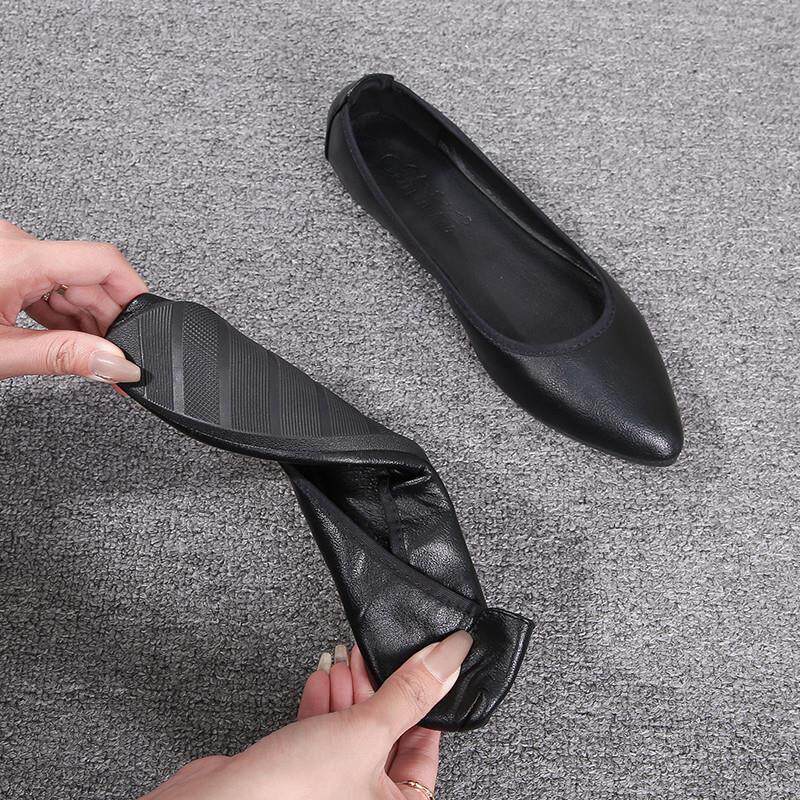 新品软底工作鞋女黑色圆头平底单鞋防滑舒适久站不累脚上班职业面