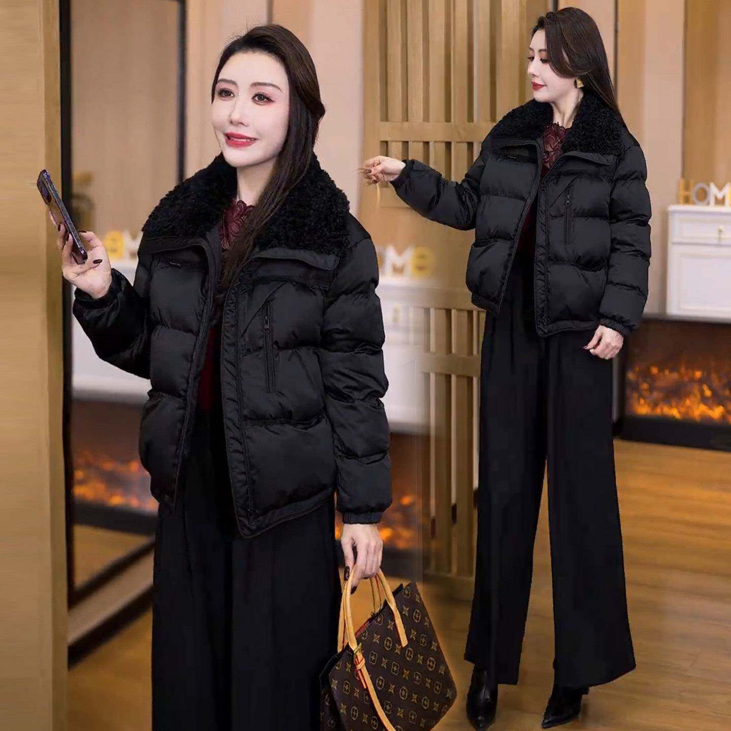 好货时尚羊羔毛领拼接棉服女2026冬季新款洋气保暖棉袄百搭加厚外