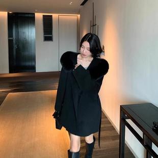 推荐白色连帽双面羊绒呢子大衣女2025秋冬新款韩系高级感狐狸毛小