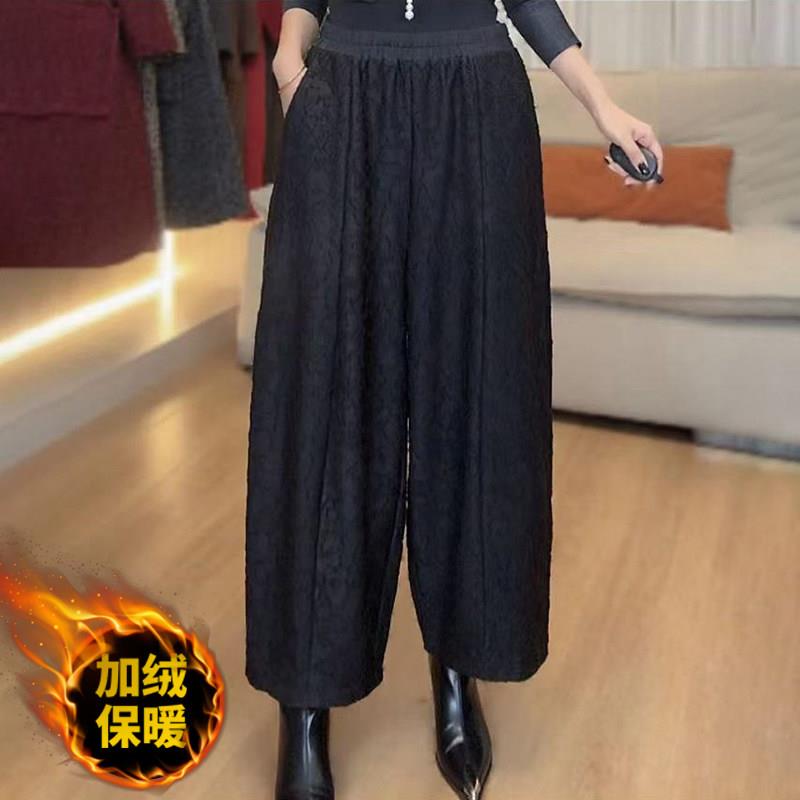 好货秋冬百搭加绒女裤时尚高档烫金休闲直筒裤大码200斤胖妈妈九