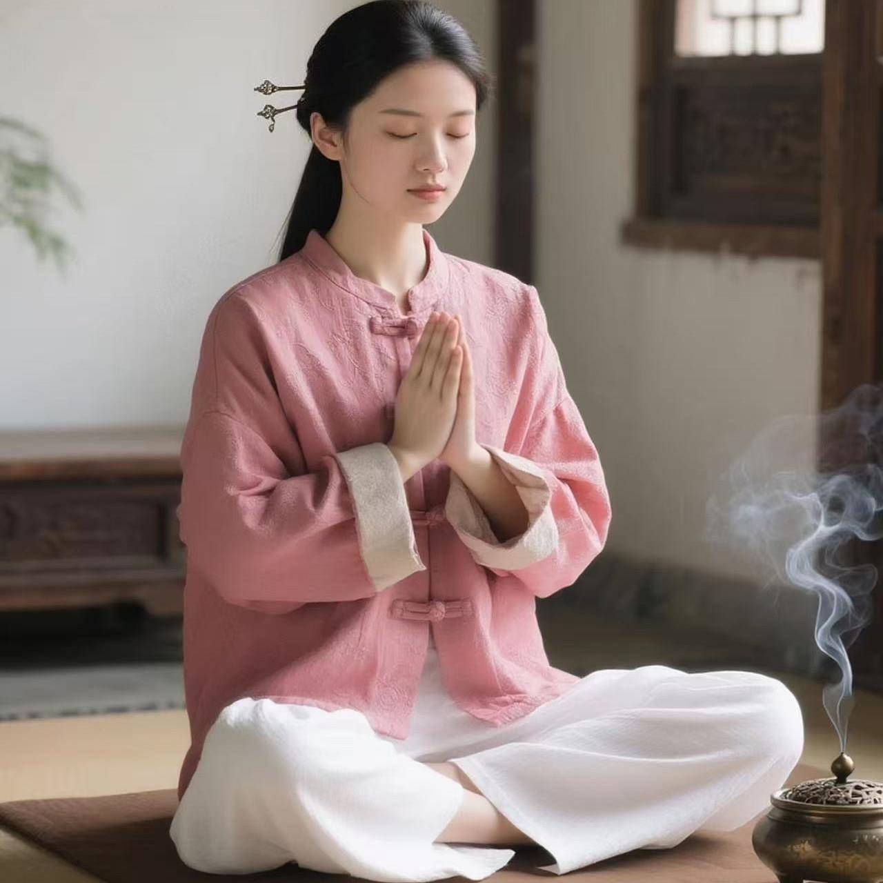 好货新中式撞色提花盘扣外套居士服女式佛系禅意日常穿搭棉麻茶服