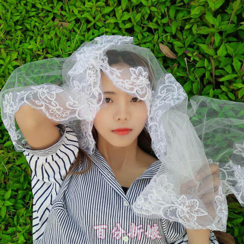 新娘结婚头纱红色韩式蕾丝花边超长拖尾婚纱头纱头饰红盖头纱巾白