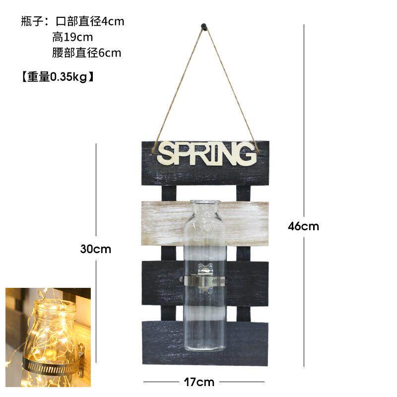 发光实木板墙壁装饰品卧室挂件创意墙面壁挂水培花瓶挂墙插花瓶盆
