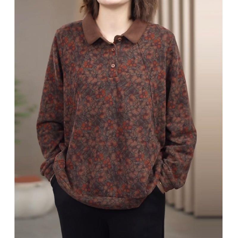 好货高质量复古碎花双纱棉高档卫衣大码女装遮肉遮胯外穿内搭2026