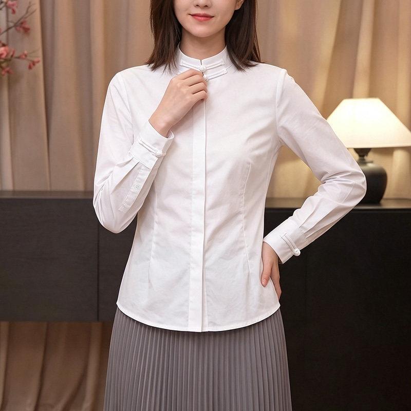好货白色长袖立领衬衫2026早秋新款女装简约休闲衬衣通勤百搭气质