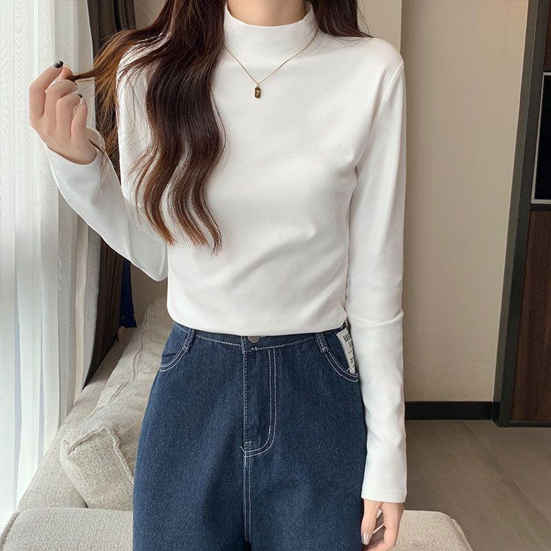 好货双面磨毛德绒半高领打底衫女秋冬季新款韩版学生内搭保暖长袖