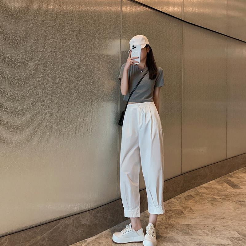 好货卡其色工装裤女春秋季2026萝卜九分哈伦裤宽松高腰直筒休闲西