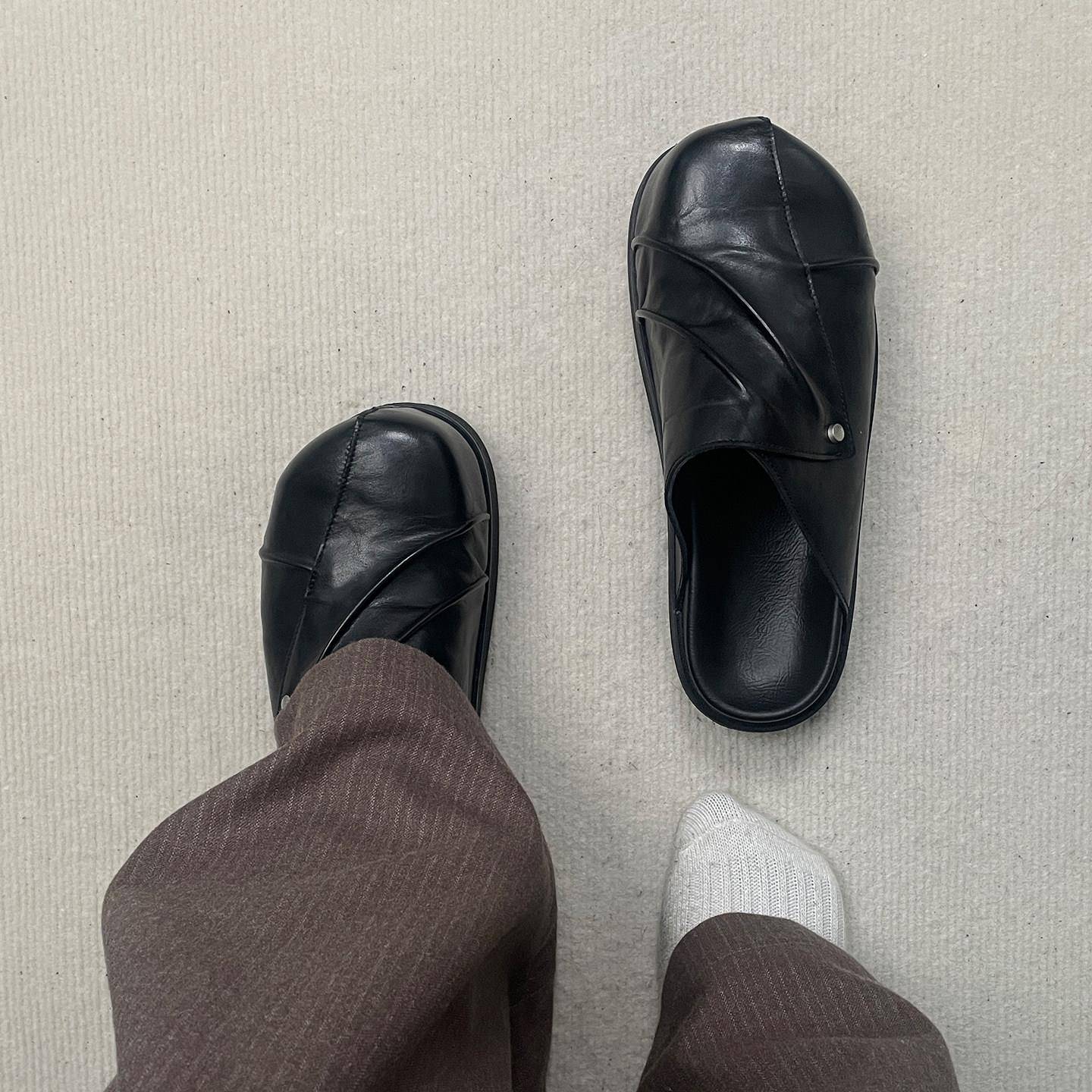 好货大头勃肯鞋男一脚蹬懒人半拖鞋休闲德比皮鞋高级感户外包头穆