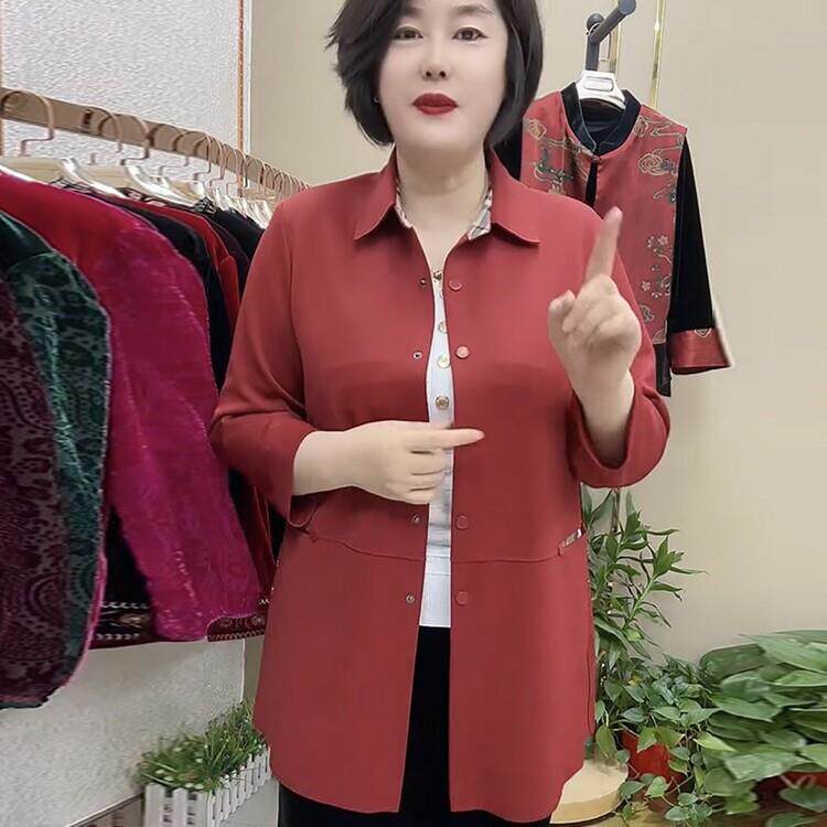 好货中老年妈妈春装休闲风衣50-60岁中长款大码遮肚显瘦纯色翻领