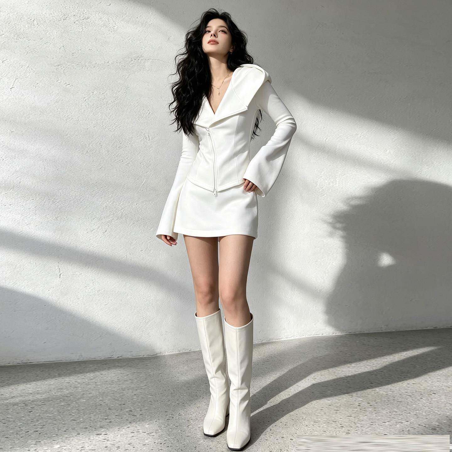 好货高级感运动套装女2026新款春秋气质减龄白色连帽卫衣半身裙两