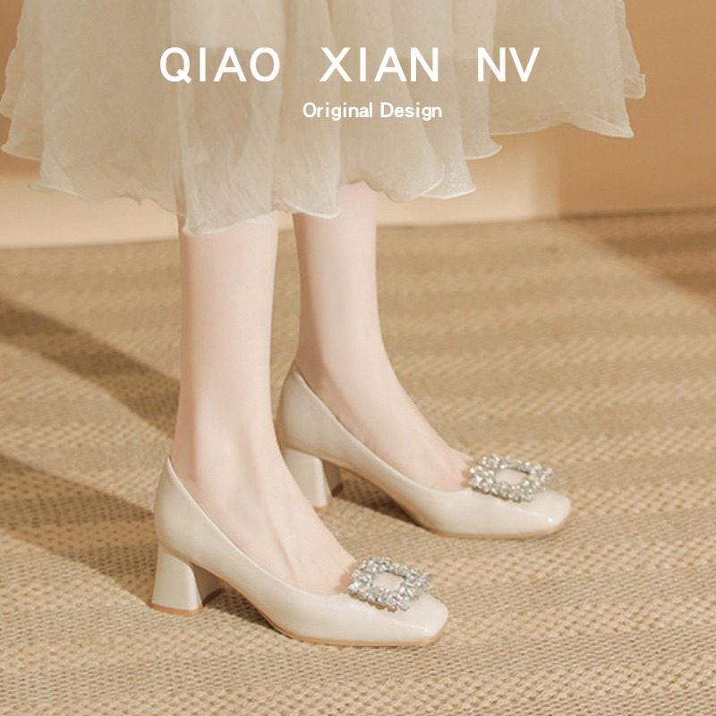 好货法式绝美婚鞋秀禾服新娘鞋水钻方扣高跟鞋配裙子方头晚晚鞋旗