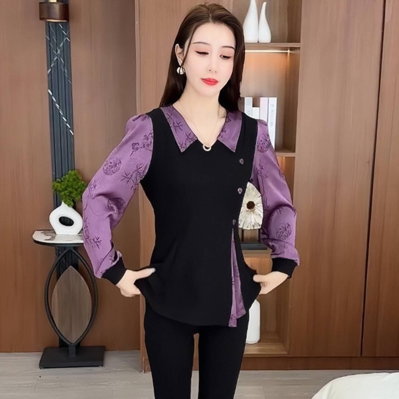 好货假两件拼接衬衫女春秋新款设计感裙摆上衣小个子收腰显瘦长袖