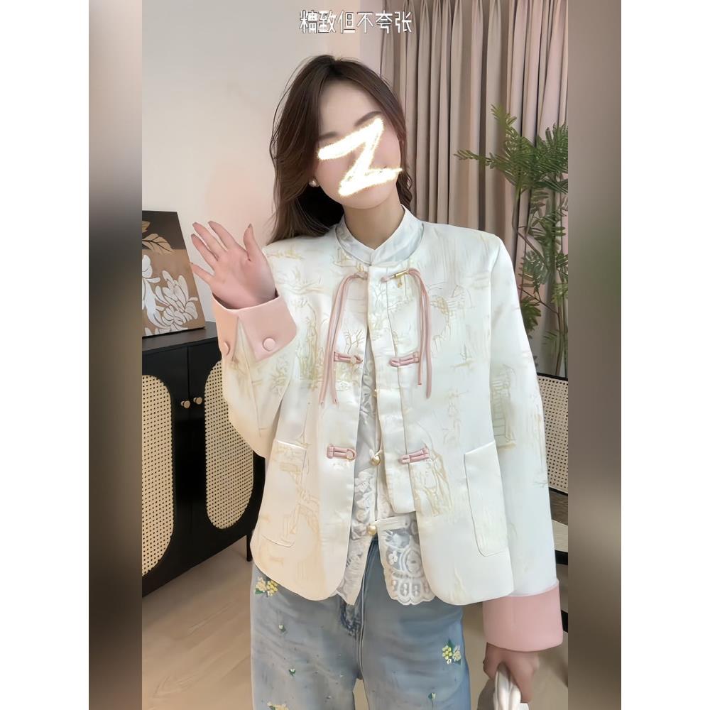 好货大码新中式重工刺绣蕾丝长袖衬衫2026秋季新款绝美钩花设计感