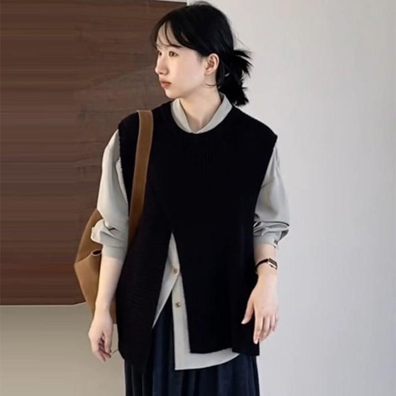 好货长袖春季女装时尚套装2026年休闲宽松韩版个性衬衫黑色马甲两
