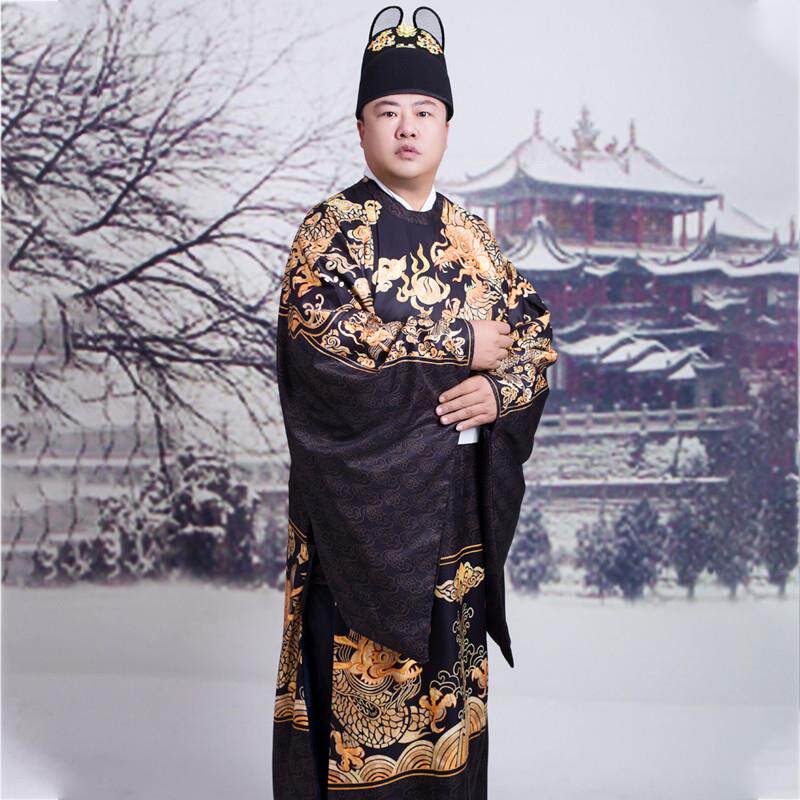 新品炎蔻明制圆领袍男士汉服红色中式婚服大襟团龙纹补服官服大码