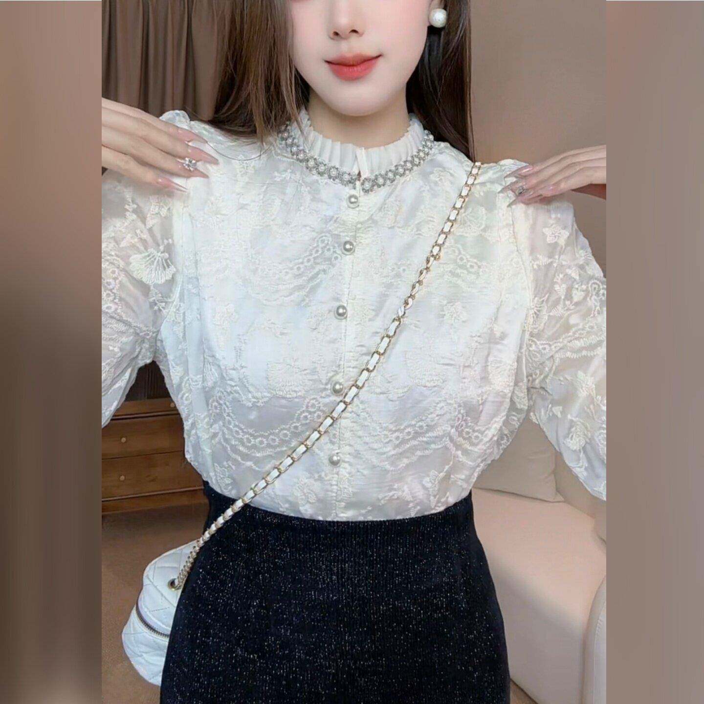 好货减龄纯欲高级感重工钉珠蕾丝衬衫女轻奢设计感漂亮小衫2026年
