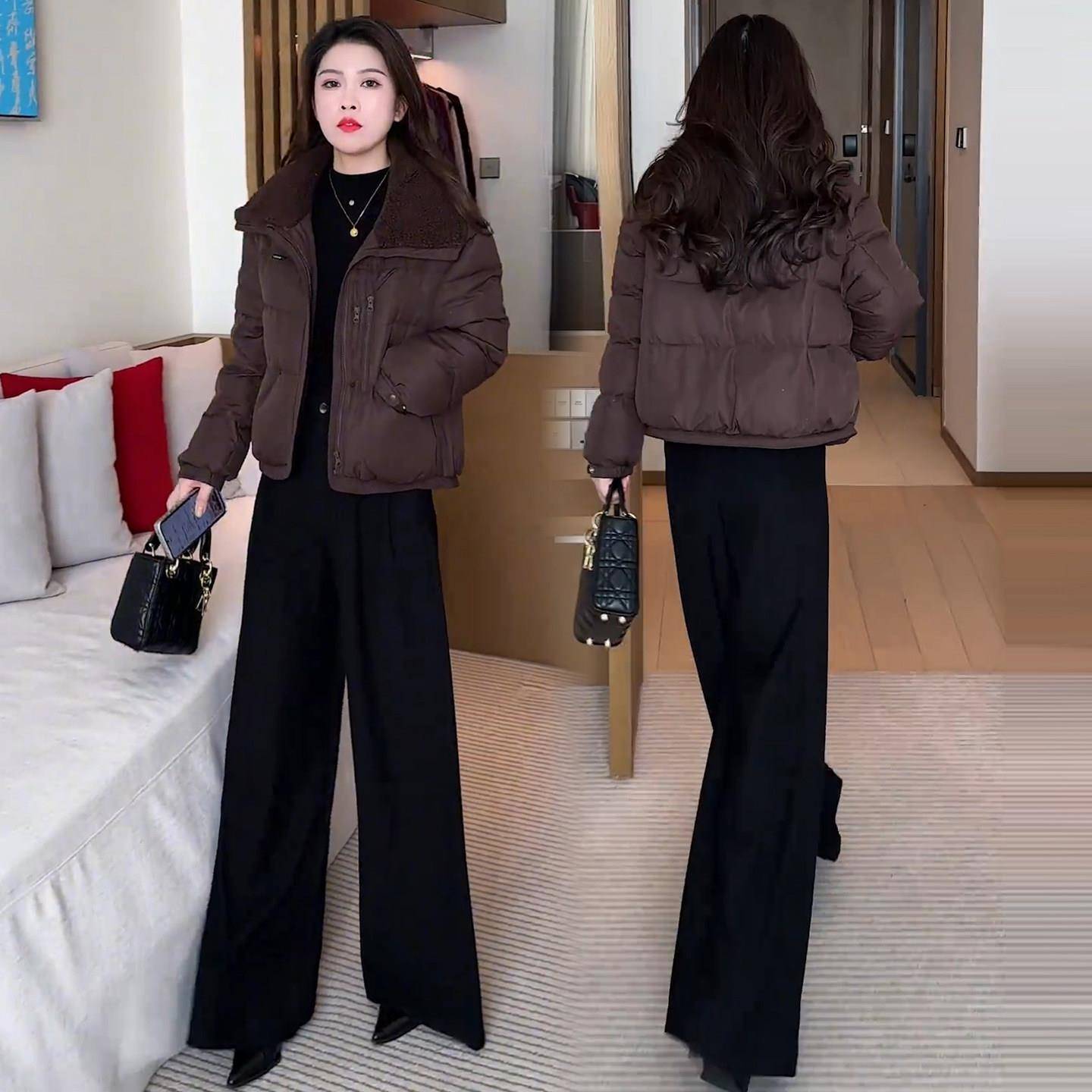 好货时尚羊羔毛领拼接棉服女2026冬季新款加厚保暖棉袄百搭洋气外