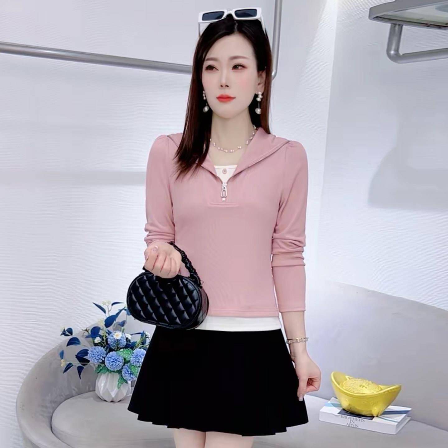 好货时尚长袖T恤女2026春季新款洋气拼接假两件修身显瘦百搭体恤