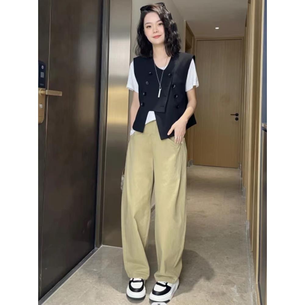 好货双排扣下摆不规则马甲女春秋季欧货时尚宽松休闲百搭背心短款
