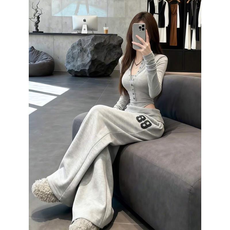 好货韩版气质修身连体上衣阔腿长裤女装2026春季新款辣妹休闲运动