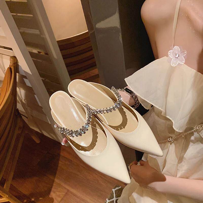 新品尖头平底单鞋女2026新款春夏包头半拖仙女风浅口法式气质玛丽