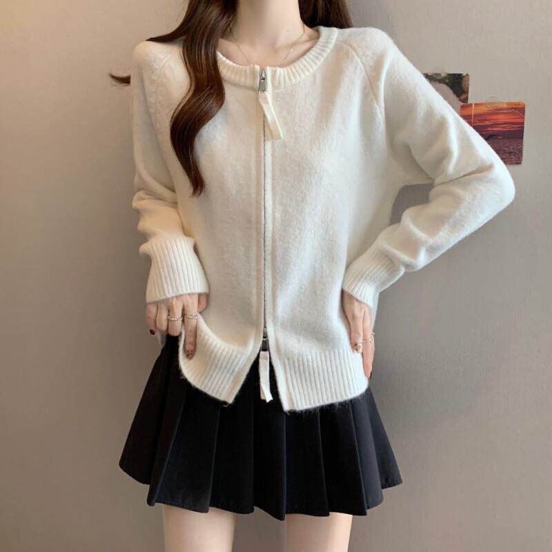 推荐爆款红色长袖毛衣外套2025秋季大码女装胖mm韩系遮肉减龄针织