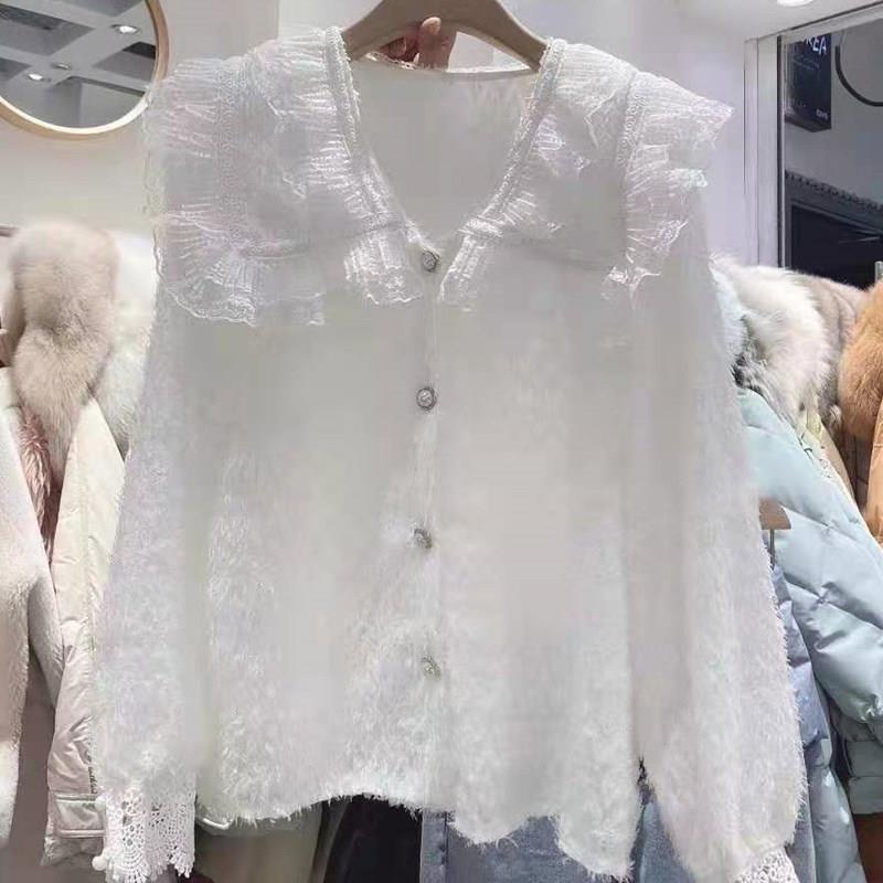 好货衬衫女设计感小众欧洲2026早春新款法式温柔蕾丝娃娃领衬衣女