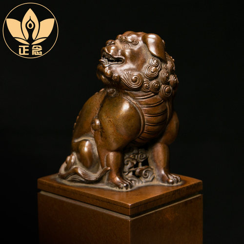 庆松堂苏工铜炉名家胡庆松制方香筒狮熏紫铜禅意摆.件香道熏香