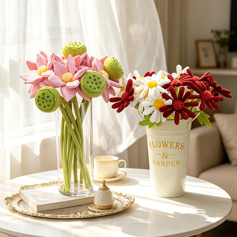 植物花卉类手工花朵毛绒花束材料包仿真花束玩偶礼物绒布PP棉填充