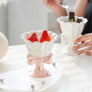 蝴蝶结陶瓷杯子冰淇淋杯甜点杯高级可爱女生精致个性 日式 设计情侣