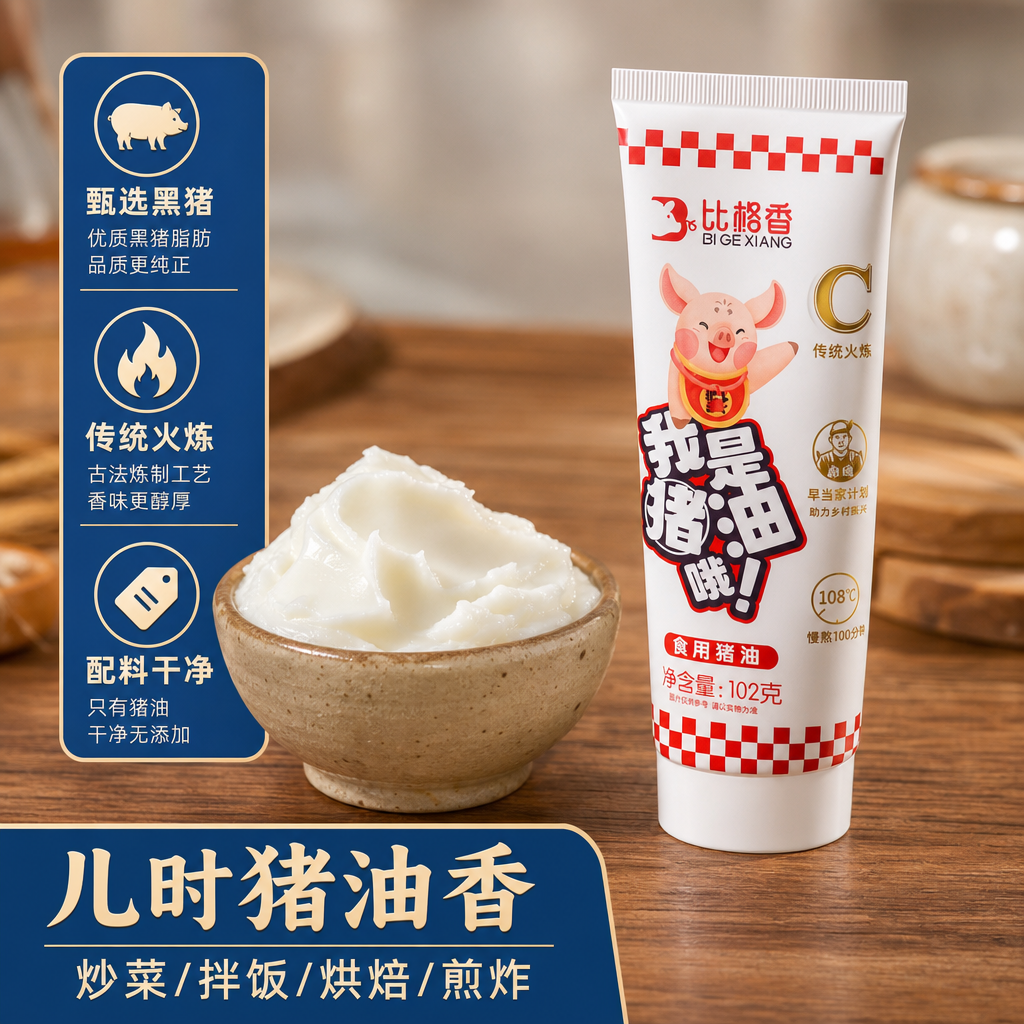 比格香食黑猪油食用板油无添加便携小包装家用烘焙起酥油炒菜拌饭