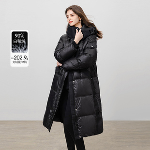 她池连帽羽绒服2025冬季新款女装插袋休闲中长保暖宽松款上衣