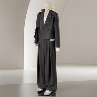 她池时尚套装2026春装新款女装翻领长袖外套搭阔腿休闲裤两件套