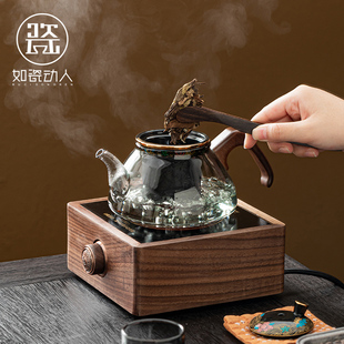 家用室内烧水壶陶瓷黑晶炉煮茶壶套组 如瓷动人玻璃煮茶器2023新款