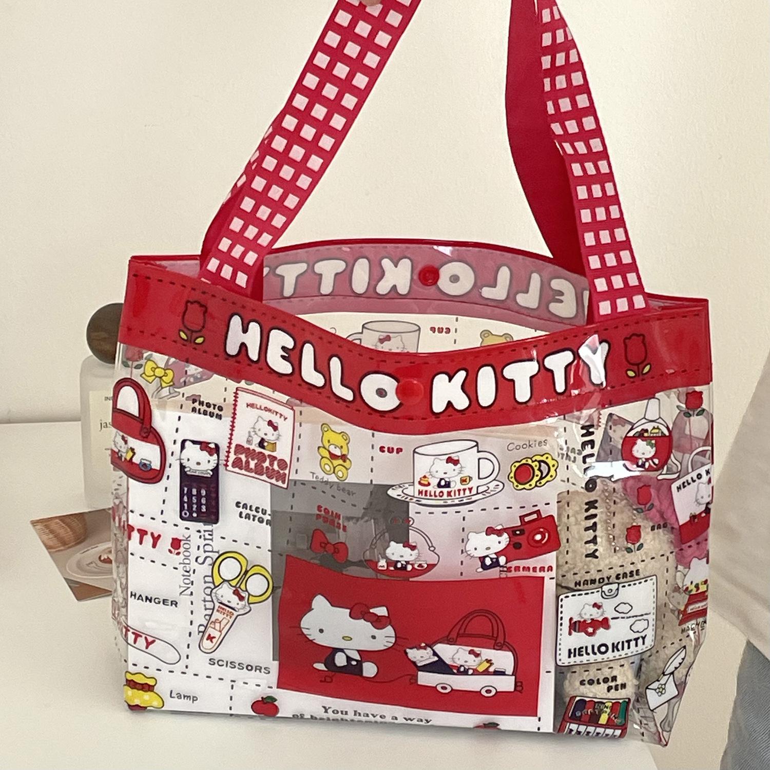 红色kitty猫pv可爱学生透明防水大容量游泳包果冻包手