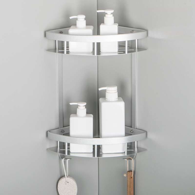 浴室置物架卫生间三角架洗漱台洗澡收纳太空铝厕所墙上壁挂免森生